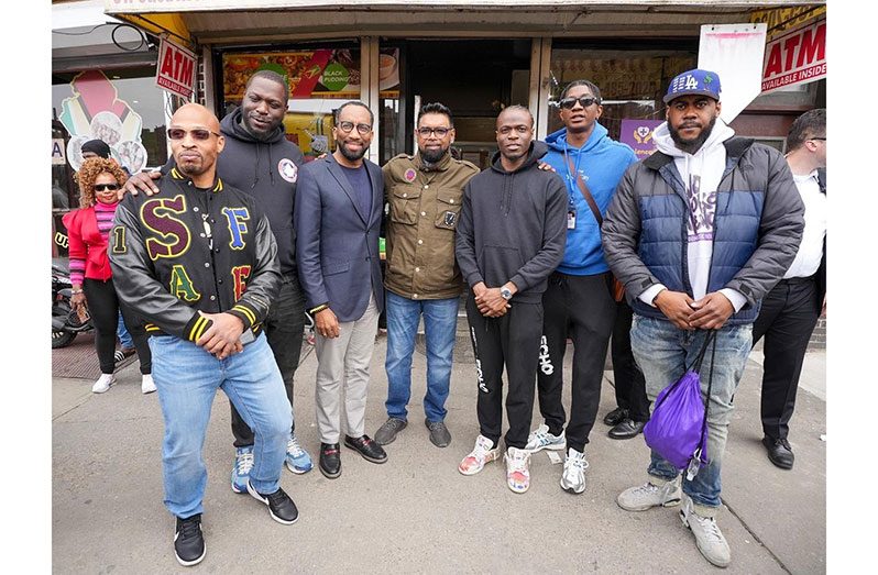 President Ali (centre) received a warm welcome from Guyanese when he visited Brooklyn and Queens, New York, last week (OP photo)