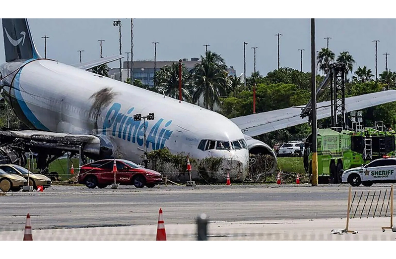 The Amazon cargo plane shortly after the crash