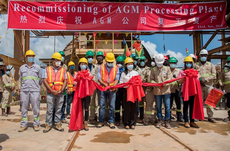 Minister of Natural Resources, Vickram Bharrat (centre), re-commissioning the Aurora Gold Mine Processing Plant with the management of Zijin Mining and other officials