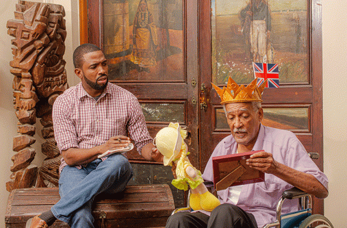 Ron Robinson (right) and Mark Luke Edwards performing a scene from the play