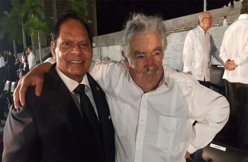 Former Uruguan President Jose Mujica and Prime Minister Nagamootoo