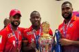 Shai Hope (left) and Rovman Powell (centre) pictured here with fellow West Indian Obed McCoy, have been retained by the Dubai Capitals for the new season