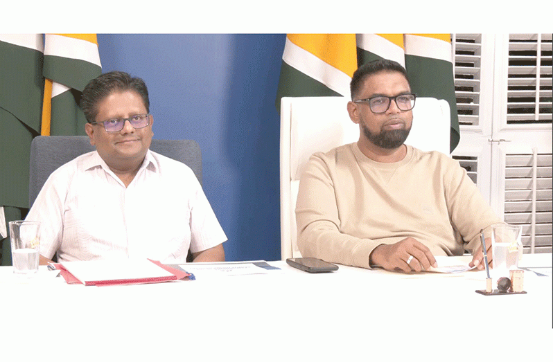 President Dr Irfaan Ali and Finance Minister Dr Ashni Singh during Monday’s live broadcast