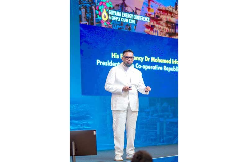 President, Dr Irfaan Ali during his address at the 2026 Energy Conference and Supply Chain Expo (Delano Williams photo)