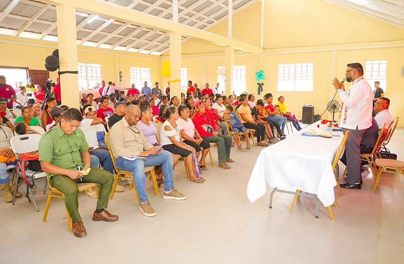 President Dr Irfaan Ali engages residents of Santa Rosa, Moruca