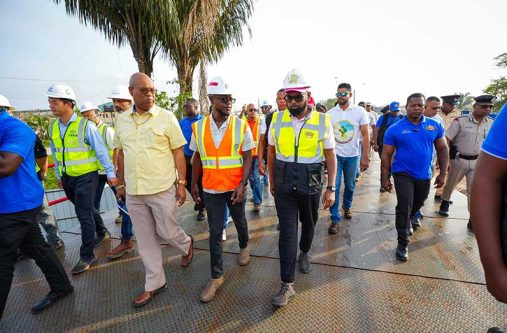 President Dr. Irfaan Ali and several government ministers being briefed on several ongoing projects in Linden, Region Ten