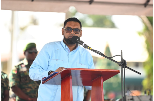 President Dr. Irfaan Ali addresses GDF ranks at the annual Christmas Luncheon held at Base Camp Stephenson on Thursday