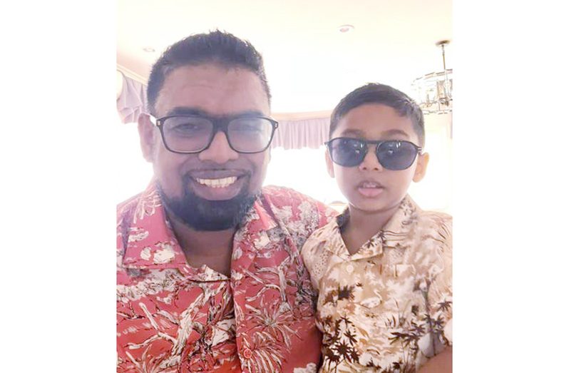 President Irfaan Ali spending quality time with First Son, Zayd (Photo: President Irfaan Ali’s Facebook page)