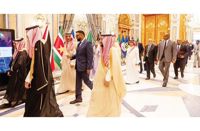 President Dr. Irfaan Ali with officials of Saudi Arabia and CARICOM Heads of Government at the CARICOM/Saudi Arabia Summit (Office of the President photo)