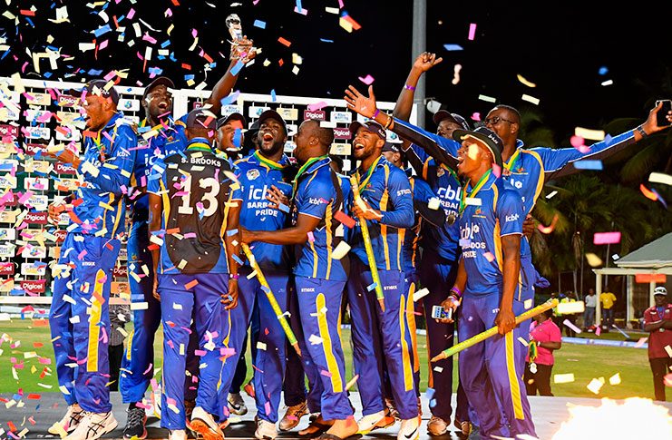 Barbados Pride celebrate their capture of the Regional Super50 title on Saturday night. (Photo courtesy WICB Media)