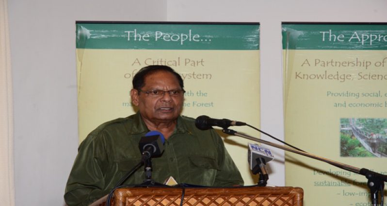 Prime Minister Moses Nagamootoo addressing the forum at the Herdmanston Lodge yesterday