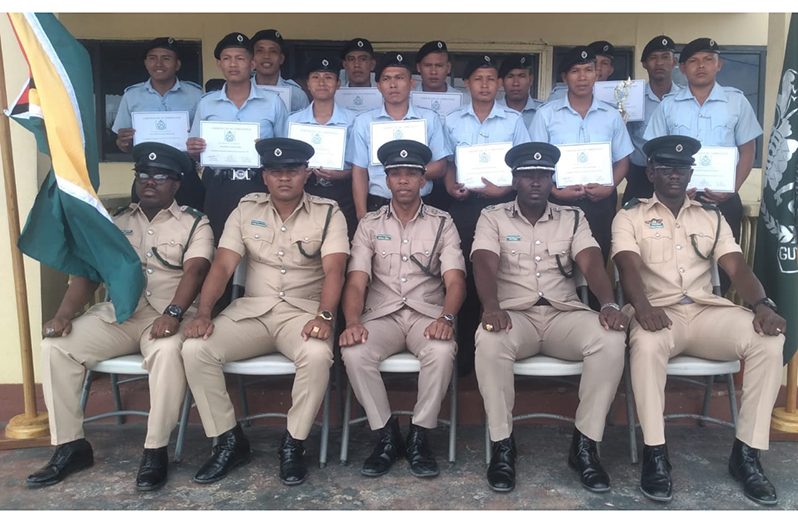 The new batch of recruits with senior members of the Guyana Prison Service