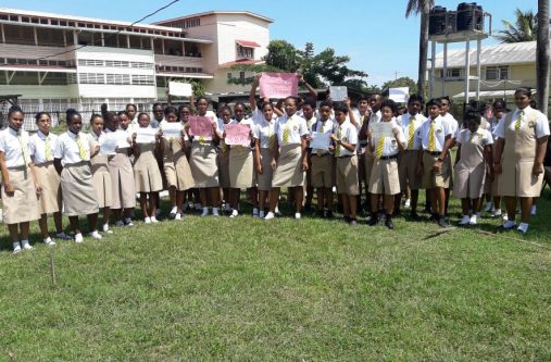 QC Agricultural Science students protest against the partial demolition of the college's agricultural science plot for the establishment of a multi-complex facility.