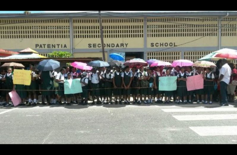 Students of Patentia Secondary protesting the poor state of the school on Thursday