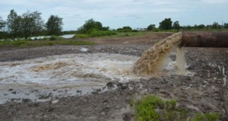 Water being drained by one of four mobile pumps at Trafalgar outfall in Region Five