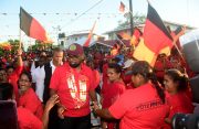 President Ali being greeted by residents as he arrives in Mahaicony for the rally (Adrian Narine photos)