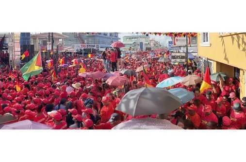 A section of the PPP/C’s campaign launch last Sunday at the Kitty Market Square