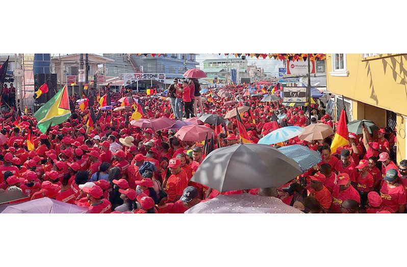 A section of the PPP/C’s campaign launch last Sunday at the Kitty Market Square