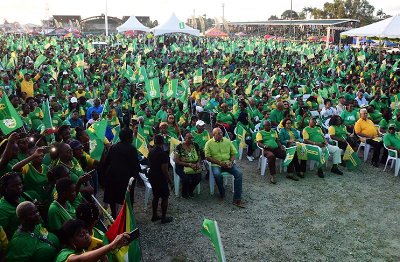 A section of the crowd that turned out on Friday, January 3, for the APNU+AFC campaign launch (Adrian Narine photo)