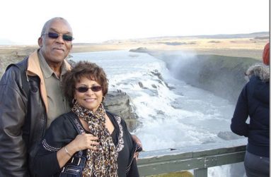 Ray and wife Margaret at Gullfoss Waterfalls, Iceland