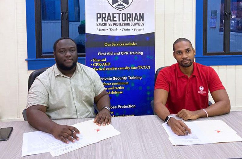 Stefan John, Managing-Director of Real Estate Guyana (left) and Keiron Brathwaite, Marketing Director of Praetorian Executive Protection Services Incorporated are now ready for business