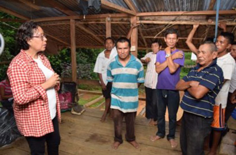 Minister within the Ministry of Indigenous Peoples’ Affairs Valarie Garrido-Lowe in discussion with residents of Cursima