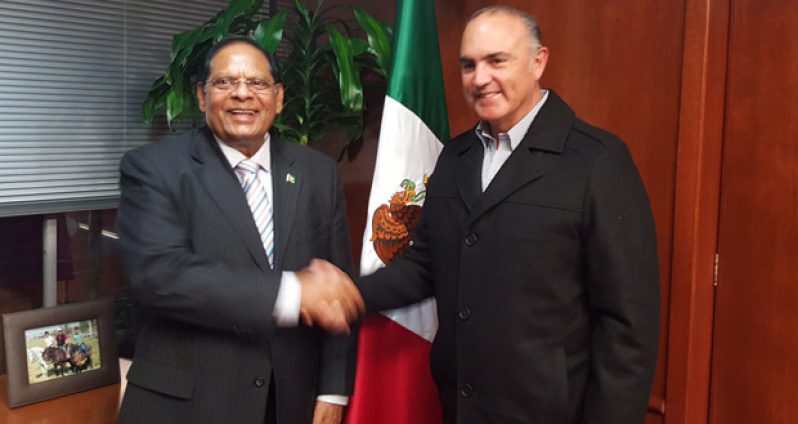 Prime Minister, Moses Nagamootoo and Mexico’s Minister of Agriculture, Jose Calzada following their meeting