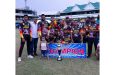 The victorious Ariel Knight Riders players pose with their winnings.