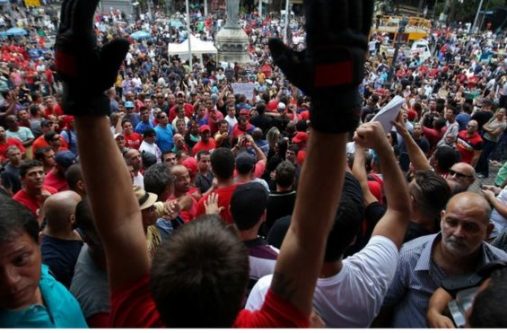Many of the protesters were police men and firemen who hadn't been paid in months.