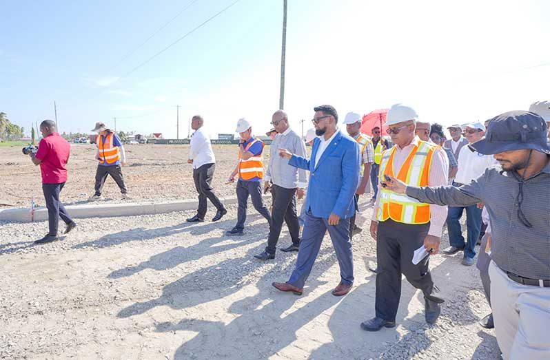 The Head of State on Wednesday  visited several sections of the project, where several engineers and other key stakeholders provided in-depth insights into the major thoroughfares and bridges that have been completed to enhance the flow of traffic, providing commuters with greater accessibility (Latchman Singh/OP photos)