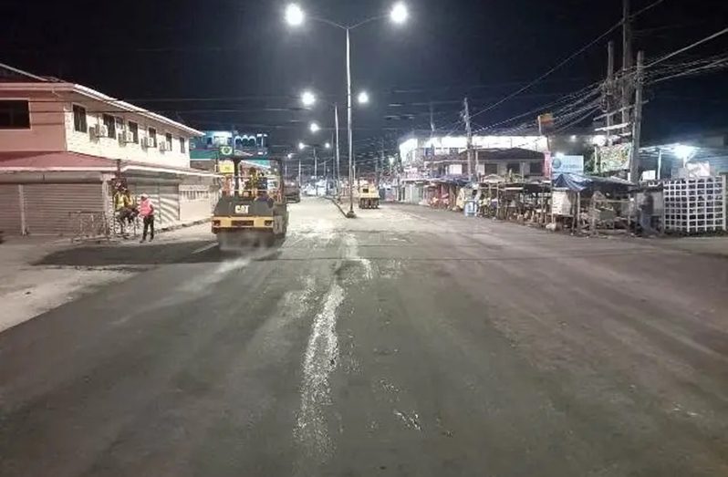 Ongoing road works near the Parika Stelling entrance