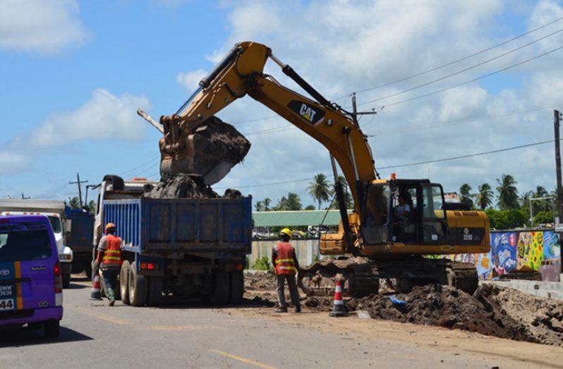 Ongoing road-widening works in the vicinity of Lusignan, East Coast  Demerara