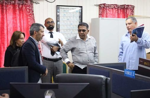 On Tuesday, Agriculture Minister Zulfikar Mustapha, led a team comprising  several senior technical officers and a delegation from the Inter-American Institute for Cooperation on Agriculture (IICA) to a site visit of the Ministry of Agriculture’s soon-to-be established Situation Room (MoA photos)