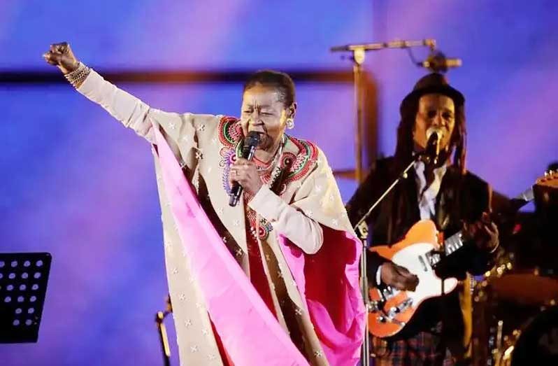 Calypso Rose performs on stage during the 32nd Victoires de la Musique French music awards ceremony in Paris, France