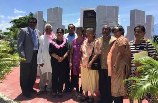Minister of Public Security, Khemraj Ramjattan; Mrs Sita Nagaootoo ,Prime Minister, Moses Nagamootoo, along with Dr. Fred Sukhdeo, grandson of Nibur Singh one of the 15 Rose Hall Martyrs along with other relatives