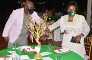 Chief Education Officer, Dr. Marcel Hutson (left) greets retired Principal of St Rose’s High School, Paula Hamilton