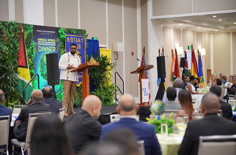President, Dr Irfaan Ali during his Saturday evening address at the Rotary Club of Georgetown’s Annual World Understanding and Peace Dinner