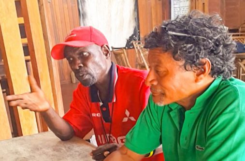 Capitol News cameraman, Rudy Morris and former Toshao of Chenapau, Anthony Melville being interviewed by the GDF