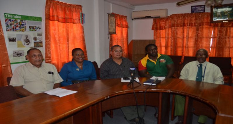 (From left to right) – NACRA Men’s and Women’s team managers John Lewis and Petal Adams, GRFU president Peter Greene, National Men’s head coach Theodore Henry and Pan Am team manager Terrence Grant.