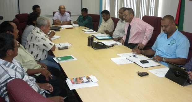 Minister of Natural Resources and the Environment Robert Persaud and team in the meeting with toshaos of The Rupununi