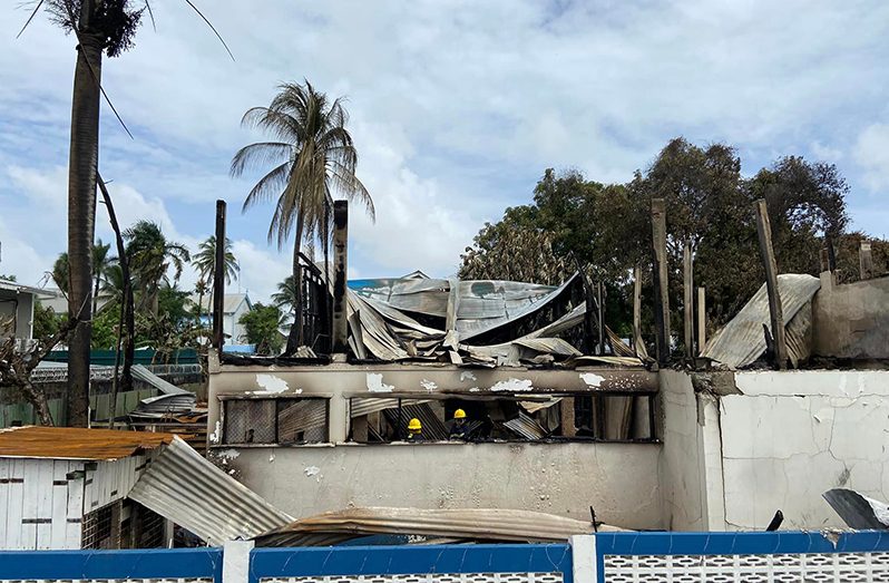 The charred remains of the Christ Church Secondary School (Photo courtesy News Room)