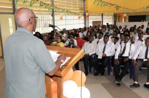 scott1 Minister within the Ministry of Social Protection, Keith Scott, speaking to graduates of the Board of Industrial Training (BIT) programme yesterday at the New Amsterdam Technical Institute
