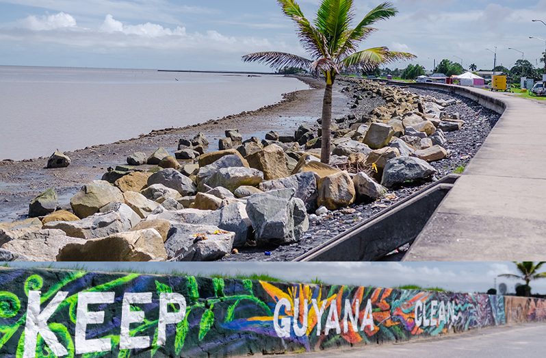 The Guyana Tourism Authority (GTA) and the Seawalls and Beyond Group on Monday unveiled a mural at the Georgetown Seawalls, urging everyone to keep
the environment clean (Delano Williams photo)