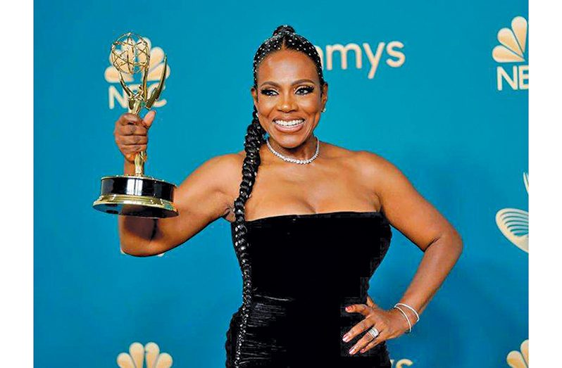 Sheryl Lee Ralph poses in the press room with her Emmy on Monday, September 12, 2022, at the Microsoft Theater in Los Angeles. (Photo: AP)