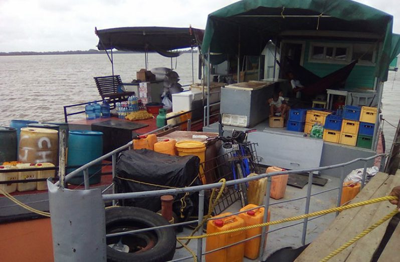 The floating shop owned by the Gladstone couple is moored at New Amsterdam Municipal wharf