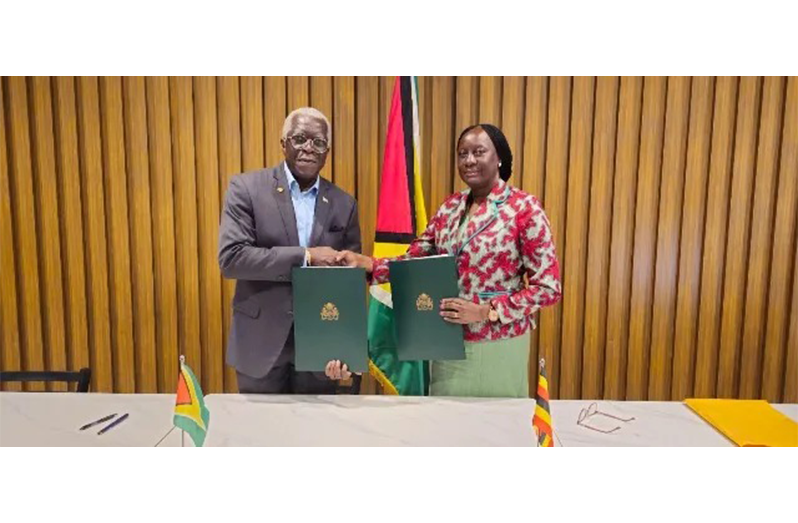 Director General of the Guyana Civil Aviation Authority, Lt Col (Ret’d) Egbert Field and Mrs Olive Birungi Lumonya, Deputy Director General of the Uganda Civil Aviation Authority have signed an agreement for technical co-operation