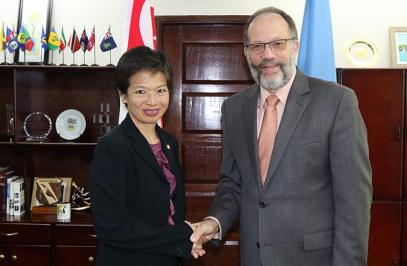 CARICOM Secretary-General Ambassador Irwin LaRocque welcomes Singapore's new Ambassador to CARICOM, HE Karen Ann Tan Ping Ming