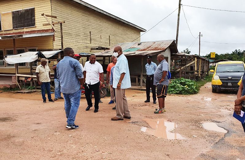 Public Works Minister, Bishop Juan Edghill during the site visit to Kwakwani on Monday