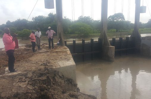 Officials during a recent site visit to the completed Trafalgar/Union Sluice