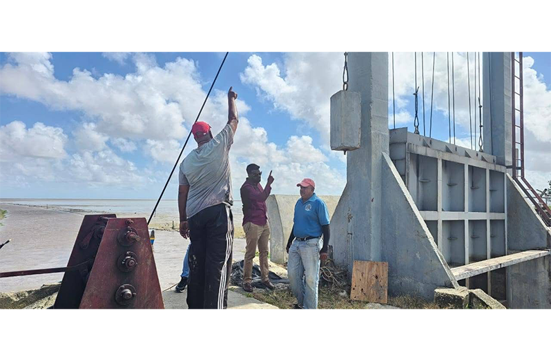 Region Two’s officials inspect the sluice at Andrews Pump Station during a recent visit